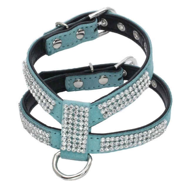 Dog Collar Adjustable Pet Products pet Necklace Dog Harness Leash Quick Release Bling Rhinestone 1 PC PU Leather
