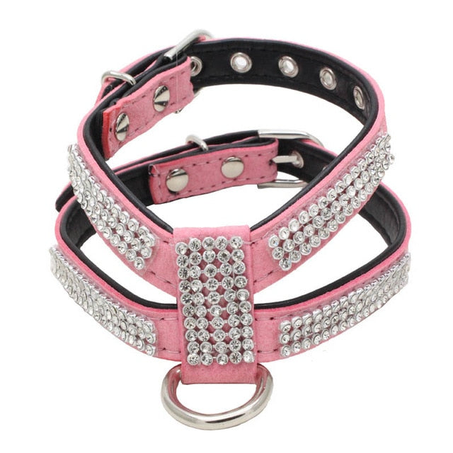 Dog Collar Adjustable Pet Products pet Necklace Dog Harness Leash Quick Release Bling Rhinestone 1 PC PU Leather
